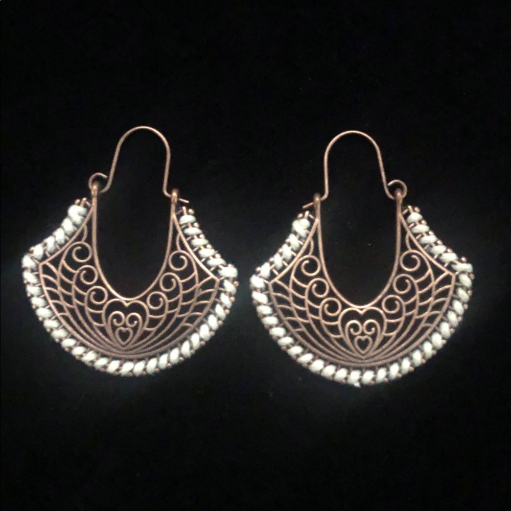Boho Filigree Hoop Earrings | Copper Tone with Beaded Detail